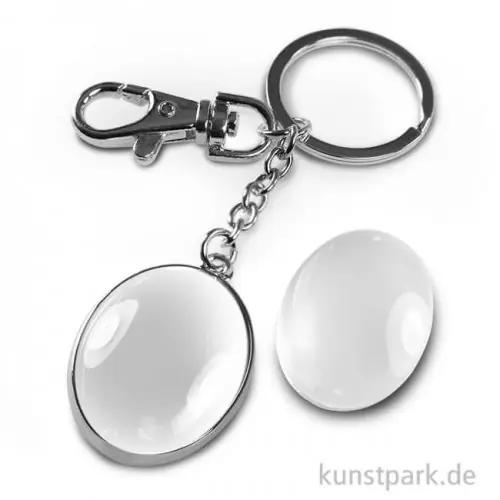 Kostenloser Versand Cabochon Schlüsselanhänger doppelseitig - 37x27 mm - Silber