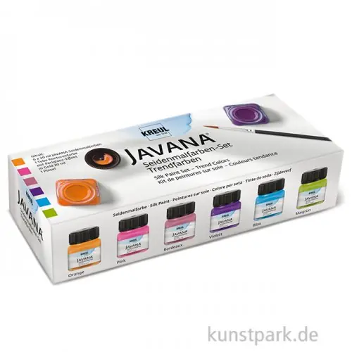 Zertifiziert KREUL Javana Seidenmalfarben-Set - Trendfarben mit 6x 20 ml und Zubehör