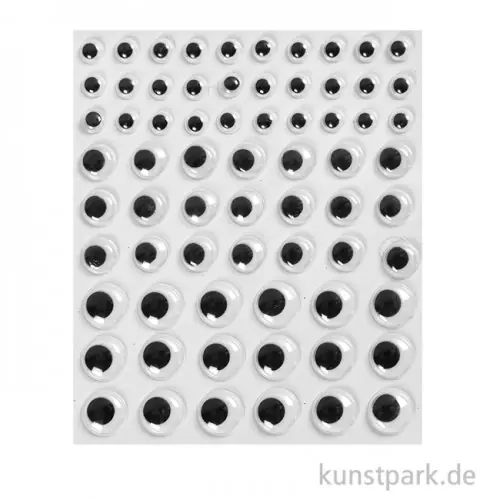 Geprüft Wackelaugen, Selbstklebend, 8 - 14 mm Durchmesser, 69 Stück