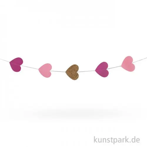 Begrenztes Angebot Papier-Girlande Herzen - Rosa-Gold, 2m