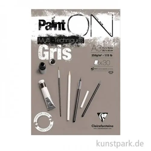 Clairefontaine Paint'ON Papier - Gris, 250 g, 20 Blatt Neue Kollektion