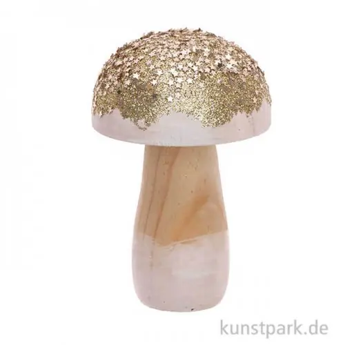 Kleiner Pilz aus Holz mit Gold-Glitter, Größe 6x9 cm Kostenloser Rückversand