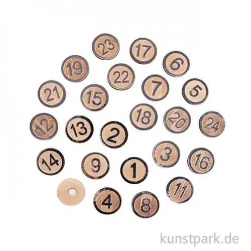Gleich Bestellen Adventskalenderzahlen aus Holz foliert, 3,5 cm, 24 Stück sortiert
