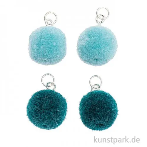 Geld-Zurück-Garantie Anhänger Mini Pompons - Türkis, 4er Set