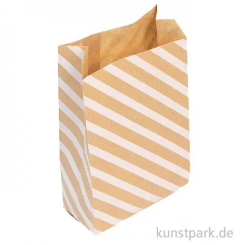 Kraftpapier Tüten, Weiße Streifen, 11 x 21 cm, 50 Stück Sichere Zahlung