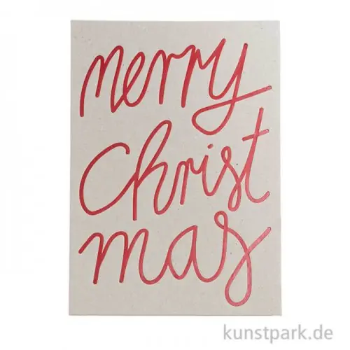 Exklusiv Postkarte - Merry Christmas, Graukarton mit roter Schrift
