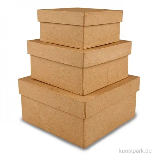 Schneller Versand Pappschachtel-Set - viereckig, handgearbeitet, 3 Stück sortiert