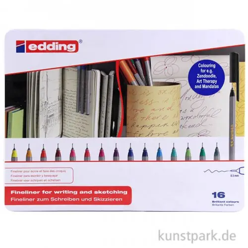 Mengenrabatt edding 55 Fineliner Set, Metallschachtel mit 16 Farben