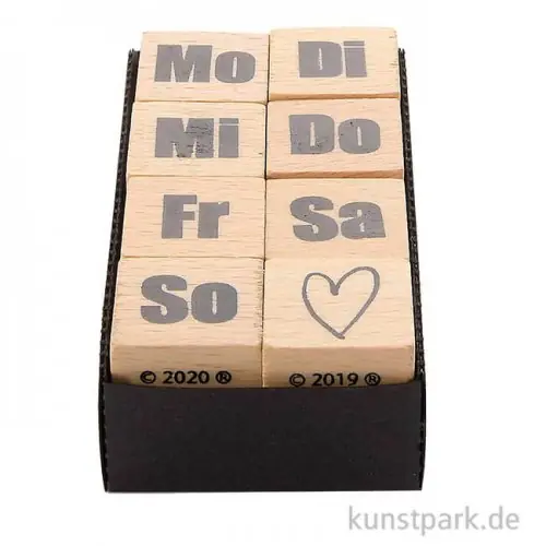 Echt Stempel Set - Wochentage und Herz, 8 Holzstempel