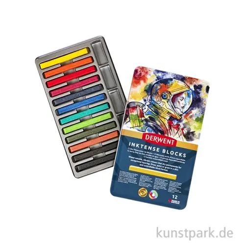 Derwent INKTENSE, 12 Aquarellkreide Blöcke im Metalletui Sonderangebot
