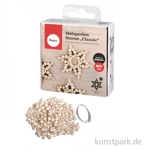 Bastelset Holzperlen Sterne Classic, Material für 3 Perlensterne, 8 cm Top-Preis