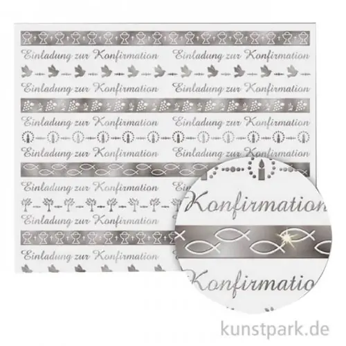 Transparentpapier Konfirmation, Bordüre, Silber, DIN A4, 5 Blatt Echt