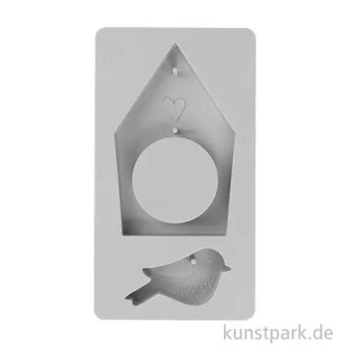 Expressversand Silikon Gießform - Vogelhaus + Vogel, 14,5 x 26 x 2 cm