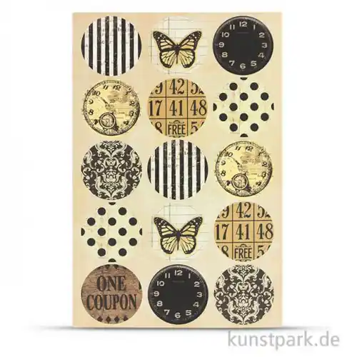 Vintage Sticker - Selection Rund, 2 Blatt, 30 Stück sortiert Heißes Angebot