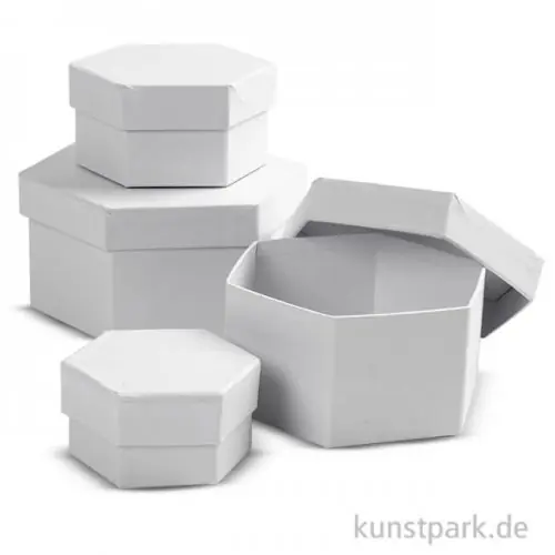 Pappschachtel-Set - sechseckig, weißer Karton, handgearbeitet, 4 Stück Bestpreis
