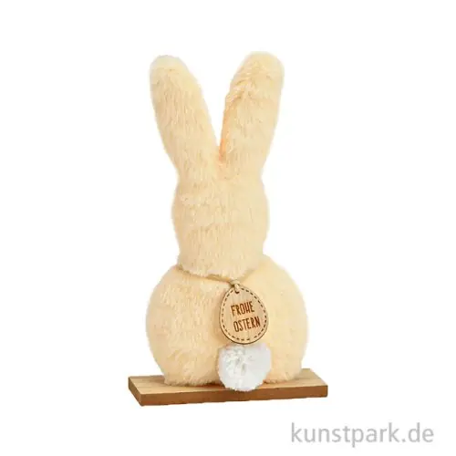 Kracherpreis Aufsteller Hase aus Plüsch auf Holzsockel, Peach, 14 x 25 x 5 cm