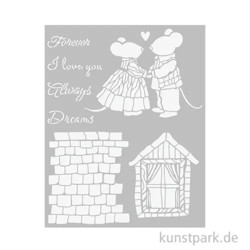 Aktuell Stamperia Schablone - Family House And Mice, 20 x 25 cm