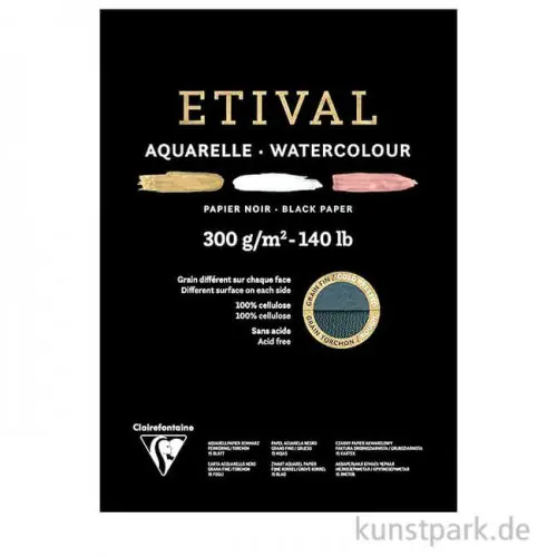 Clairefontaine ETIVAL Aquarellblock - Schwarz, 300 g, 15 Blatt Solange Der Vorrat Reicht