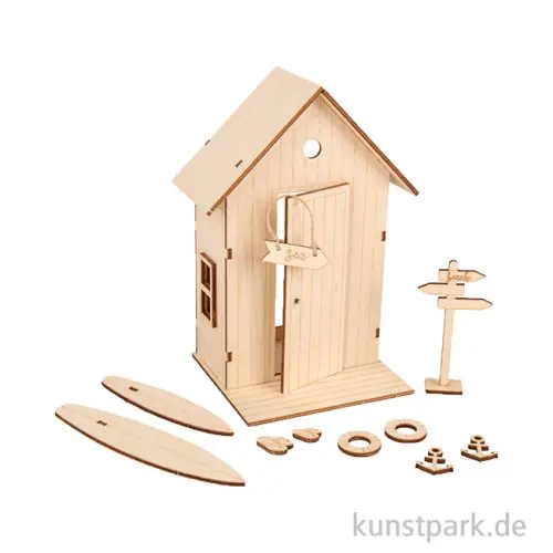Holzbausatz Strandkabine, Natur, 10,5 x 9,6 x 17,3 cm, 24-teilig Hochwertig