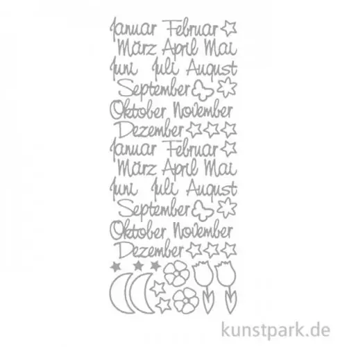 Sale Kreativ Sticker - Monatsnamen, Silber, 10 x 23 cm