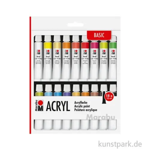 Marabu Acrylfarben Set - Basic, 18 x 12 ml Tuben Gratis Versand