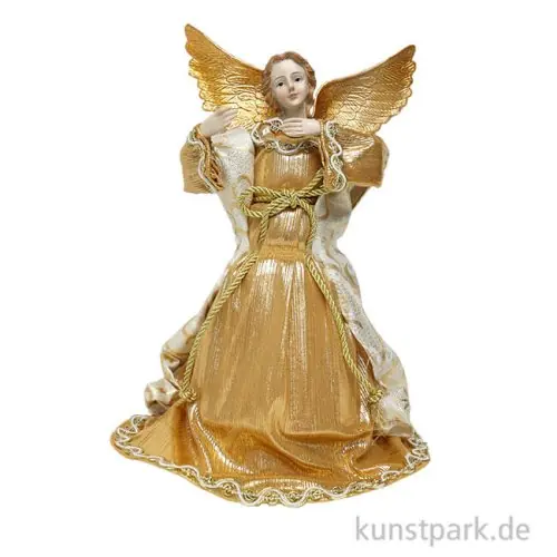 Premium Engel mit Stoffkleid, Gold, 28 cm