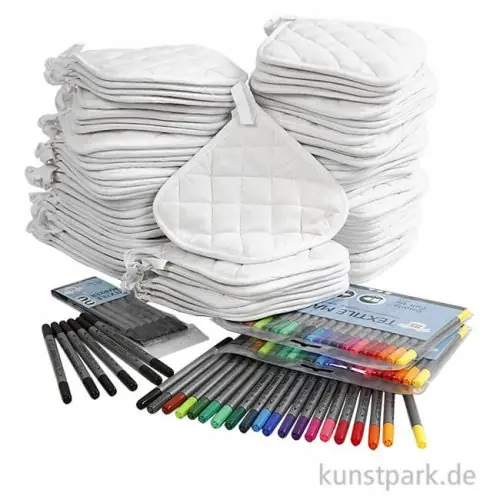 XXL Set - 80 Topflappen mit 72 Textilmalstiften Markenware