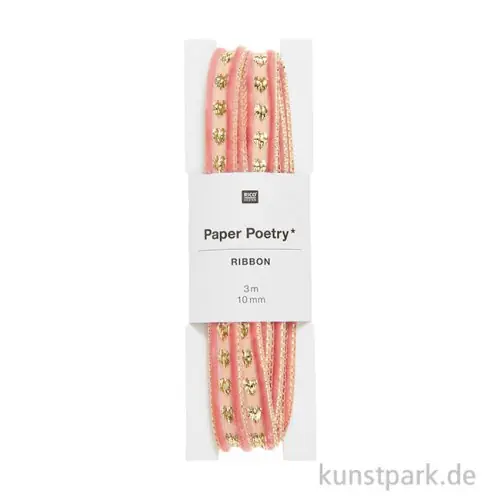 Glitzerband - Samt, Herzen, Rosa, 10 mm x 3 Meter Im Trend