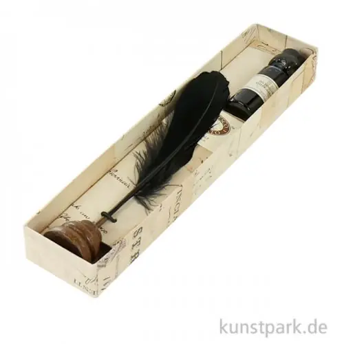 Rubinato Kalligrafie-Set mit schwarzem Federkiel, 3 teilig in Geschenkbox Neuheit