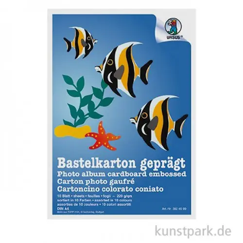 Billig Prägekarton DIN A4, 10 Blatt farbig sortiert, 220g