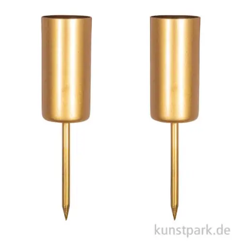 Neu Stabkerzenhalter zum Stecken, 2,3 cm ø, Länge 5 cm, 2 Stück, Gold