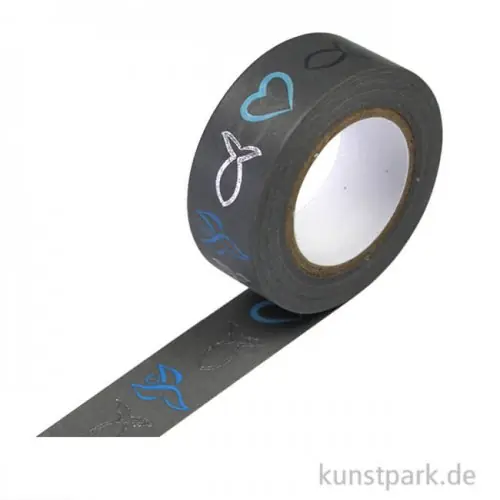 Markenware Motiv-Klebeband Washitape - Grau-Blau-Silber, 15 mm, 10 m Rolle