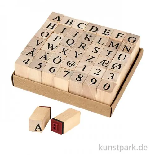 Super-Preis Holzstempel - Alphabet Trendy, 1,3 cm, 42 Stück sortiert