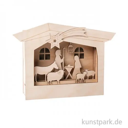 Saisonangebot Holzbausatz 3D-Motivrahmen - Krippe, 24 x 24 x 6,3 cm, 13-teilig