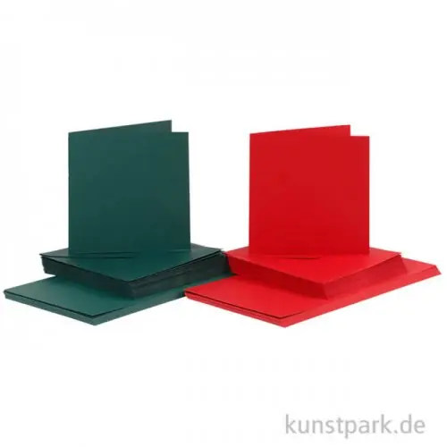 Karten und Kuverts - Grün-Rot, 15x15 cm, 50 Sets sortiert Bestpreis
