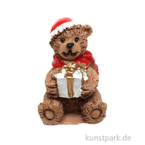 Sichere Zahlung Miniatur Weihnachtsbär mit Geschenk, 3 cm