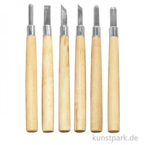 Ausverkauf Schnitzwerkzeug Basis-Set, 6 teilig mit Holzgriffen