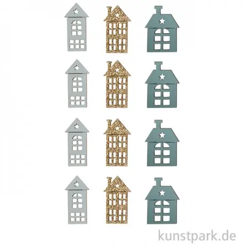 Holz Streuteile Haus mit Klebepunkt, 4 cm, 12 Stück Direktkauf