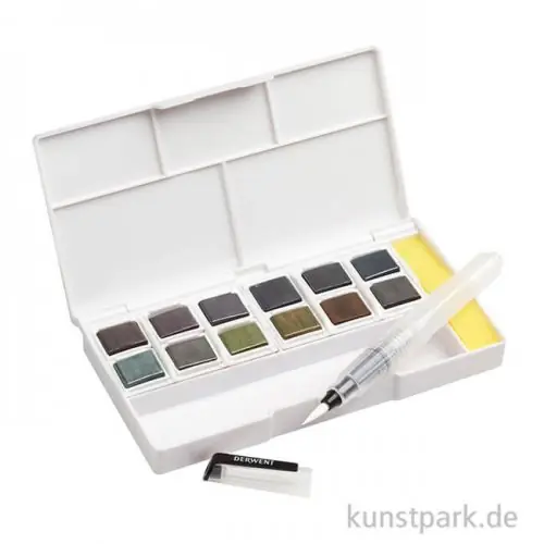 Abverkauf Derwent GRAPHITINT Aquarellkasten mit 12 Farben und Zubehör