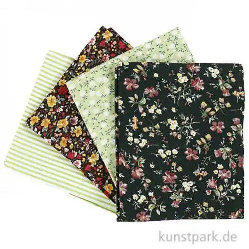 Grüner Patchwork-Stoff im Set, Größe 45x55 cm, 4 Stück Gratis Versand