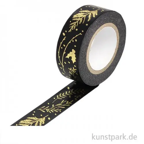 Washi Tape - Nostalgic Christmas, Zweige Schwarz-Gold, 10 m Wochenendangebot