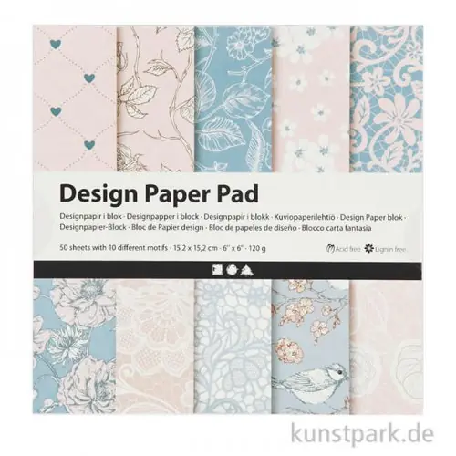 Heute Kaufen Designpapier-Block Rosa 50 Blätter mit 10 Motiven