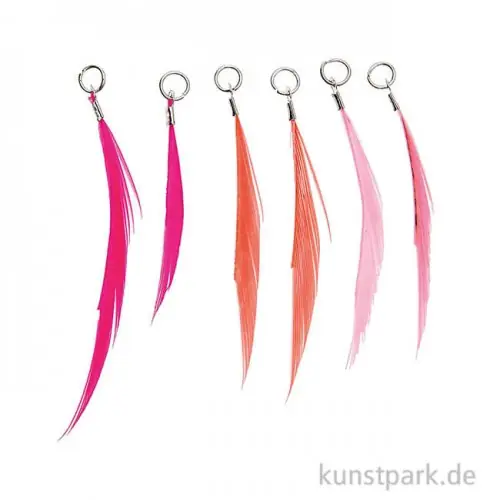 Anhänger Federn - Neon Pink, 6er Set Günstig