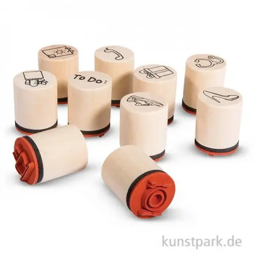 Preisreduziert Mini Holzstempel-Set - Plan, 2 cm, 10 Stück sortiert