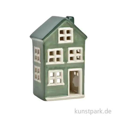 Weltweiter Versand Haus aus Keramik, Grün / Weiß, 9 x 15 x 7 cm