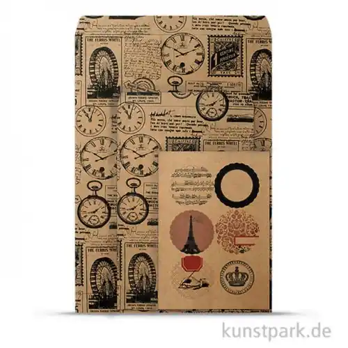 Vintage Tüten-Set - Time aus Kraftpapier, 10,5 - 21 cm, 6 Stück sortiert Direkt Vom Hersteller