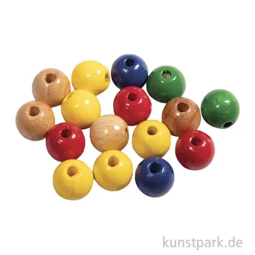 Holzperlen Mix Bunt, Poliert, Durchmesser 10 mm, 52 Stück Top-Preis