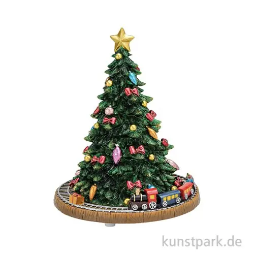 Spieluhr Weihnachtsbaum mit beweglichem Zug, Poly, 15 x 18 x 15cm Schnäppchen