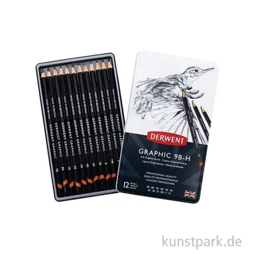 Saisonangebot Derwent GRAPHIC Sketching 12 Bleistifte im Metalletui, Härte 9B bis H