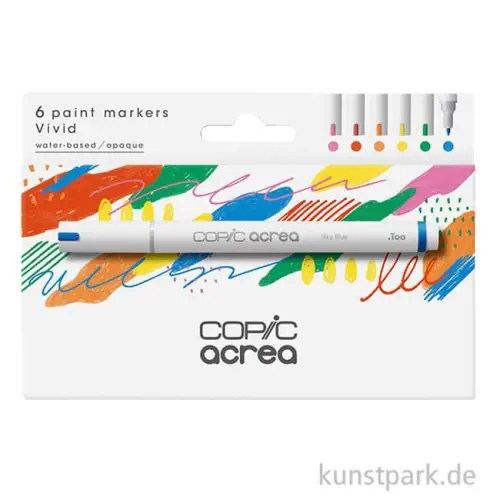 COPIC acrea Paint Marker Set, Vivid, 6 Stück Echt